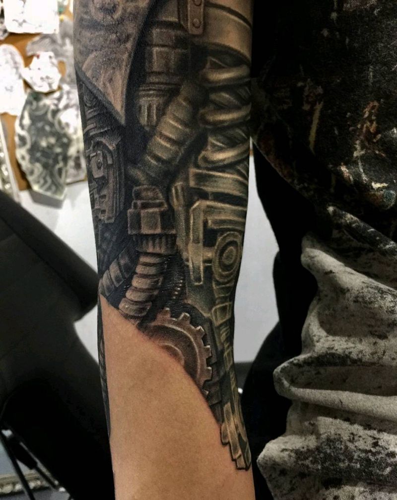 拼装机械零部件纹身图片_手臂纹身图案