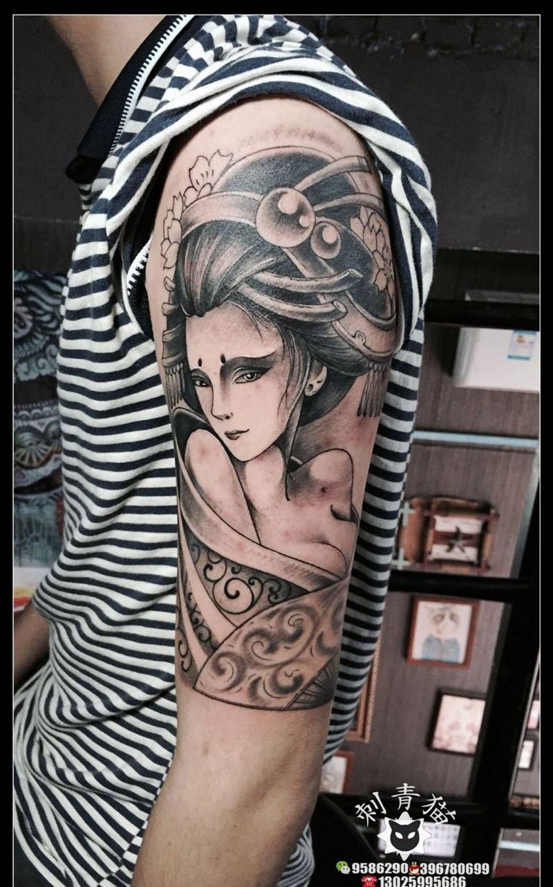 艺妓纹身图片_成品手臂手部传统人物纹身图案