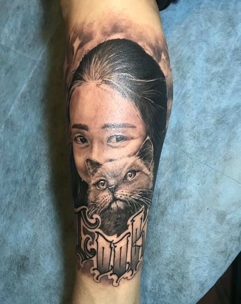 欧美小腿纹身图片