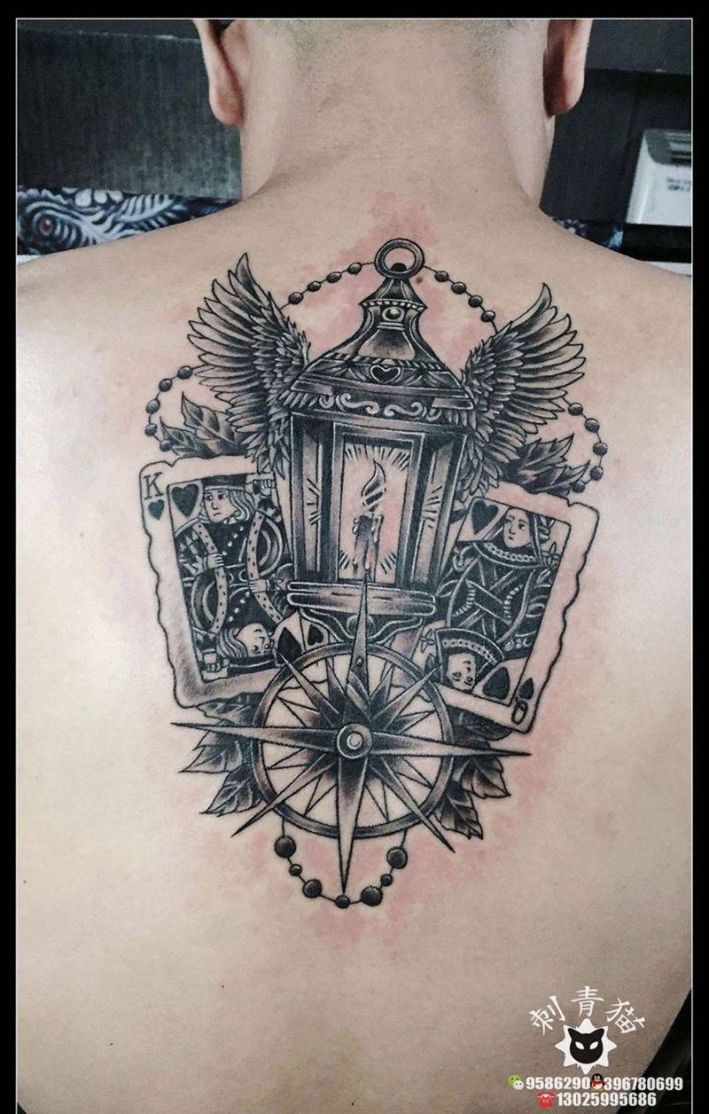 守护之灯纹身图片_成品颈部欧美清新静物纹身图案