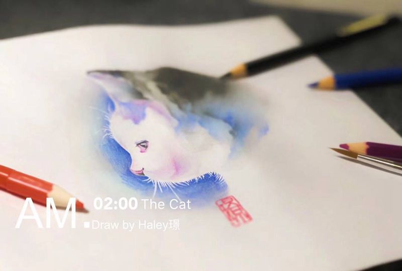 [遮盖]喵纹身图片_胸部水墨水彩猫纹身图案