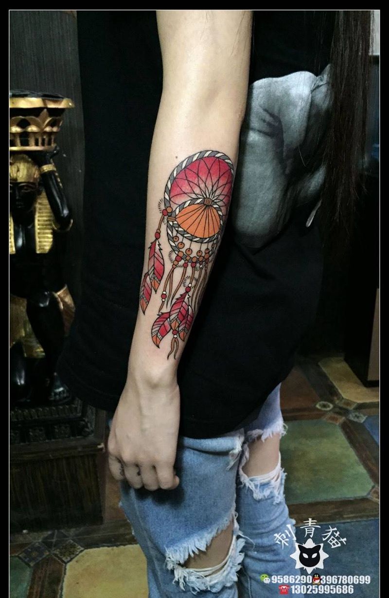 捕梦网纹身图片_成品手臂手部欧美清新静物捕梦网纹身图案