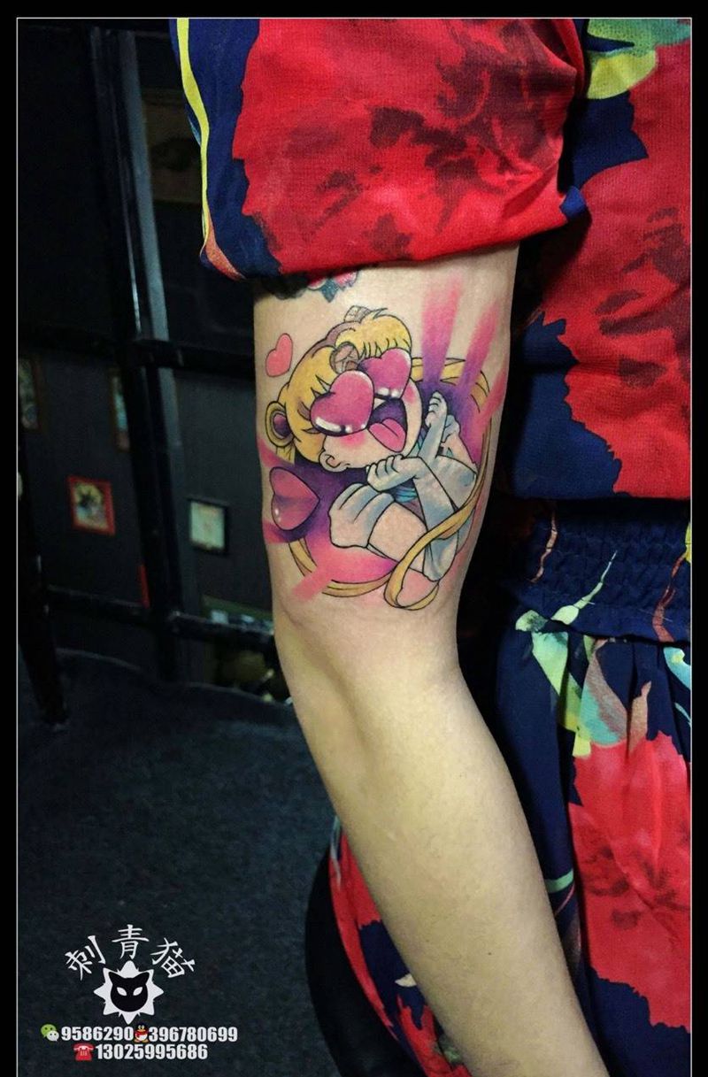 美少女纹身图片_成品手部手臂清新欧美人物美少女战士纹身图案