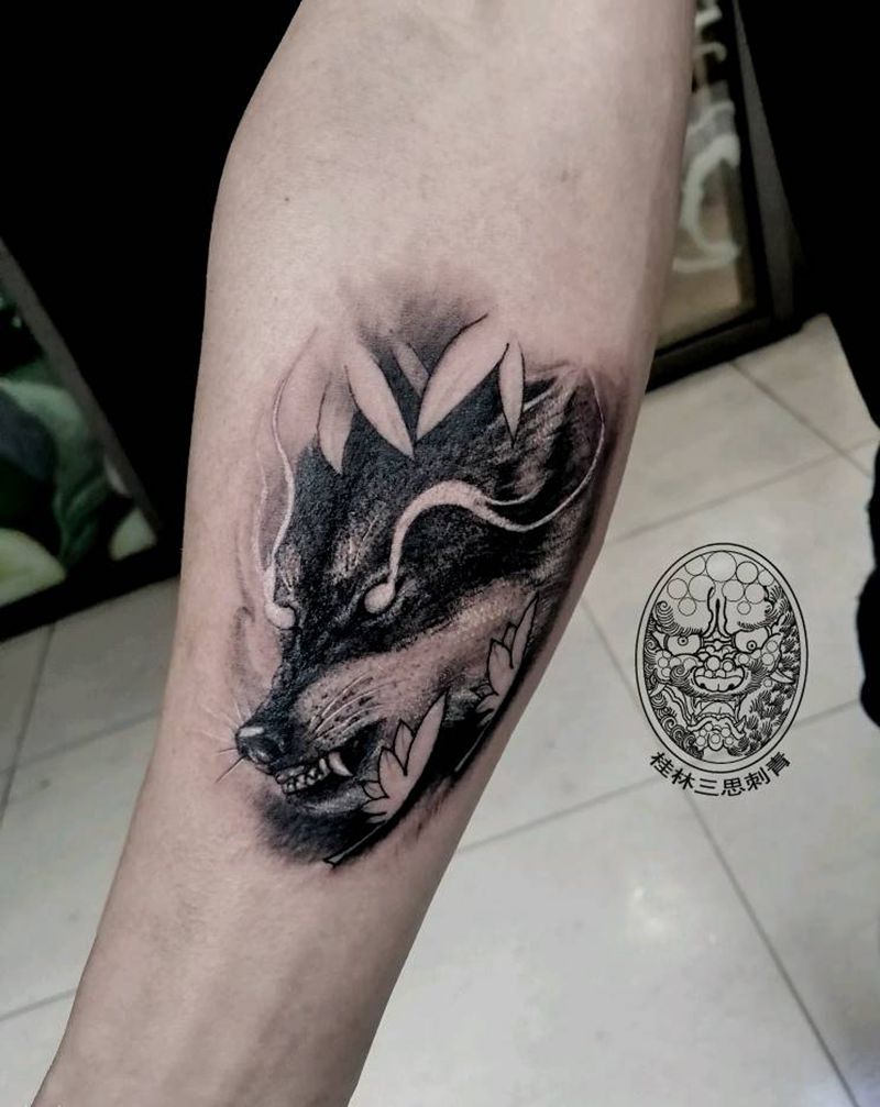 狼头纹身图片_手部手臂欧美写实纹身图案