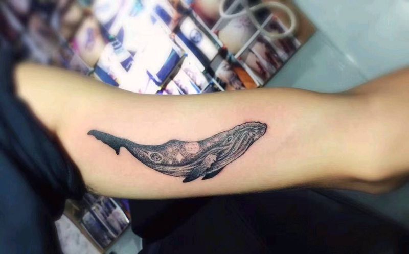 一条大鱼纹身图片_手臂纹身图案