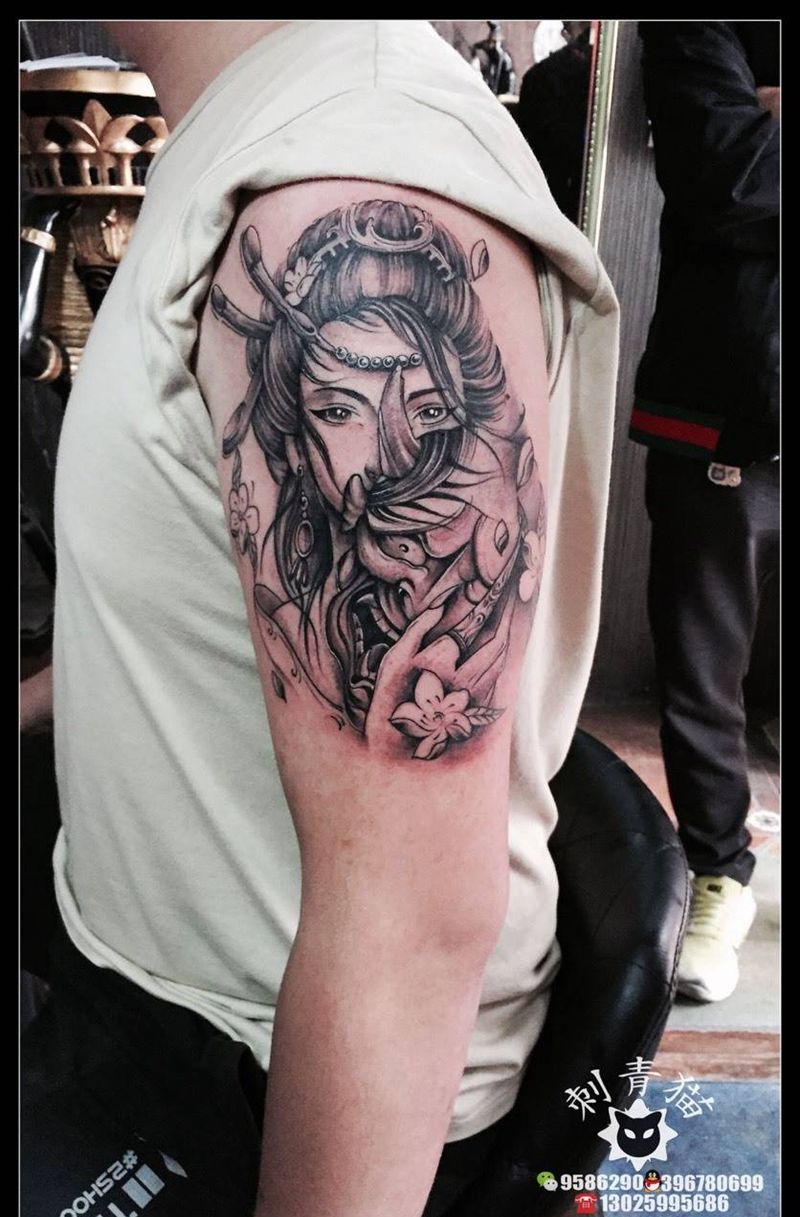 艺妓纹身图片_成品手臂手部传统清新人物鬼神艺妓般若纹身图案