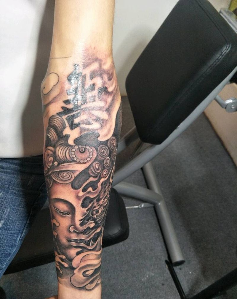 善恶纹身图片_手臂传统鬼神成品纹身图案