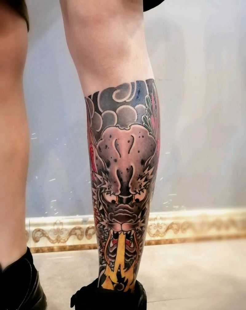 包小腿纹身图片_腿部脚部老传统新传统纹身图案