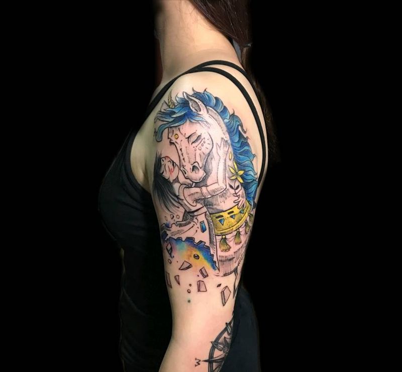 白马与我纹身图片_手臂纹身图案