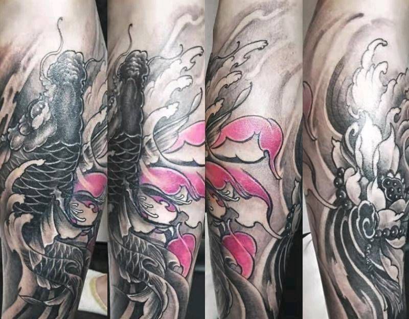 包小腿纹身图片_腿部新传统纹身图案