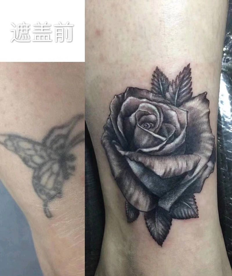 玫瑰花纹身图片_脚部手臂纹身图案