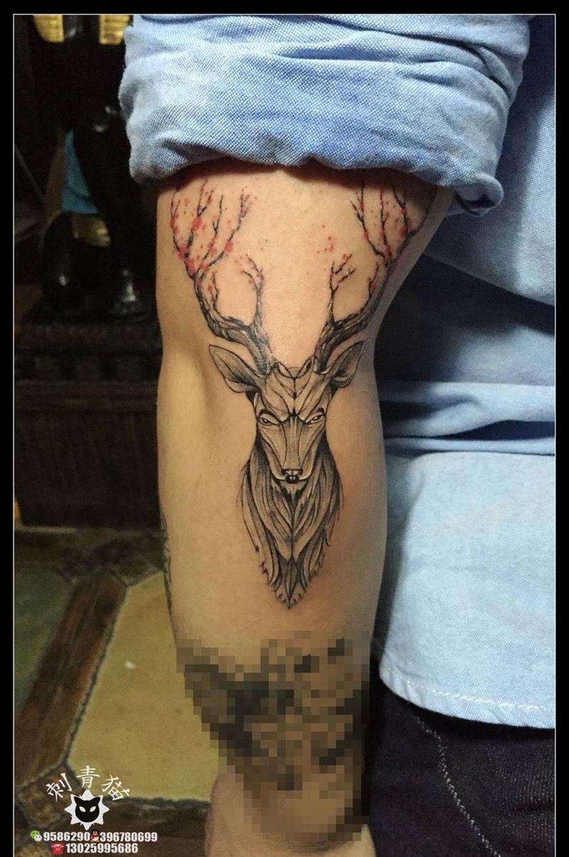 鹿纹身图片_成品手臂手部欧美清新动物纹身图案