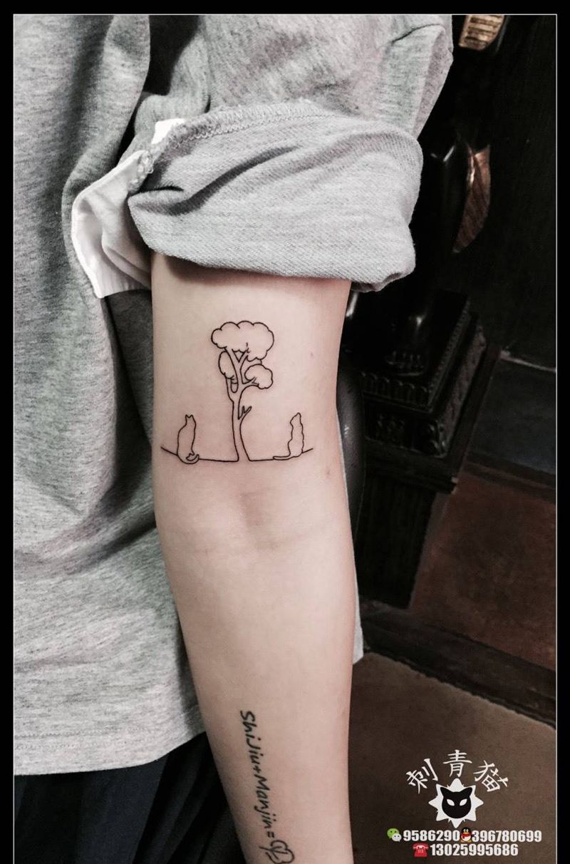 猫咪.纹身图片_成品手臂手部欧美清新动物植物猫咪纹身图案