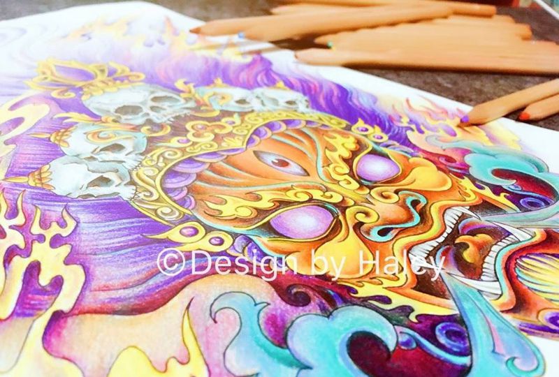 [原创]插画风之大黑天纹身图片_成品插画原创手臂纹身图案