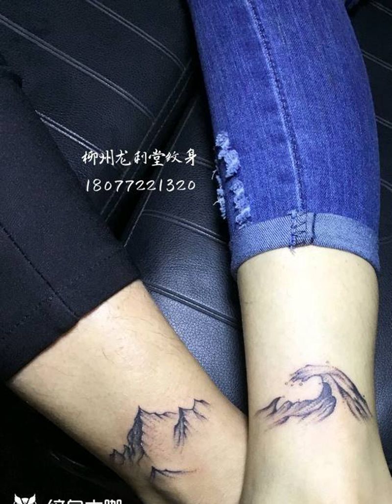 情侣纹身纹身图片_脚部腿部点刺情侣纹身图案