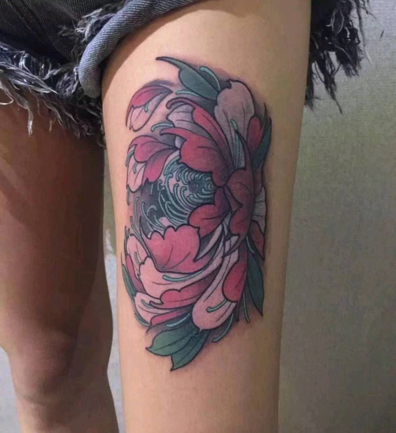 花纹身图片_腿部纹身图案