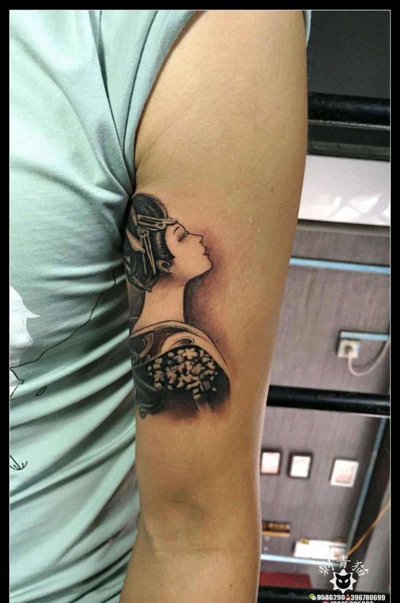 艺伎纹身图片_成品手臂手部传统清新人物纹身图案