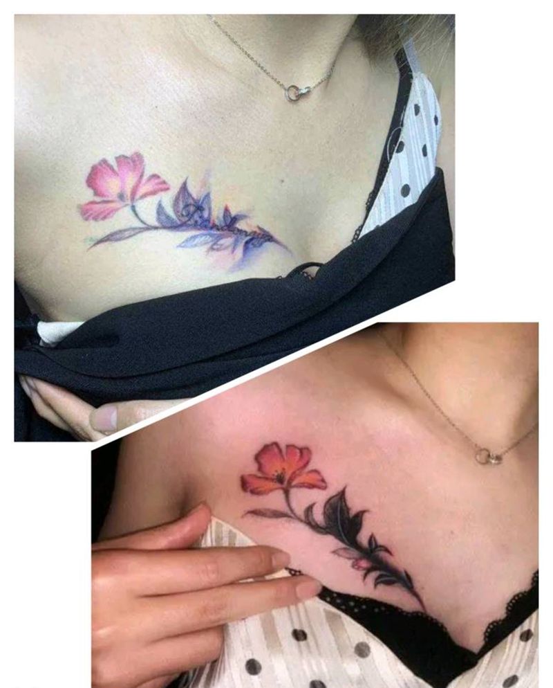 店内近期小作纹身图片_胸部手臂新传统水彩纹身图案