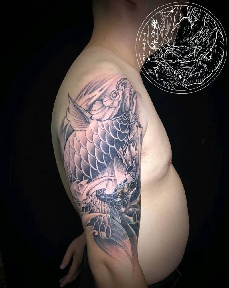 覆盖旧文身，鱼纹身图片_手臂新传统动物鱼纹身图案