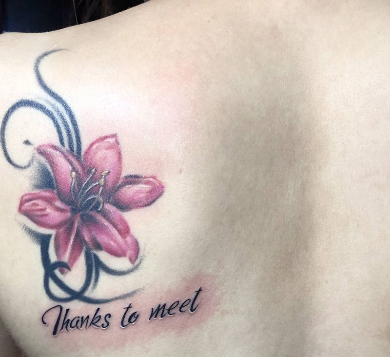 植物文字纹身纹身图片_背部纹身图案