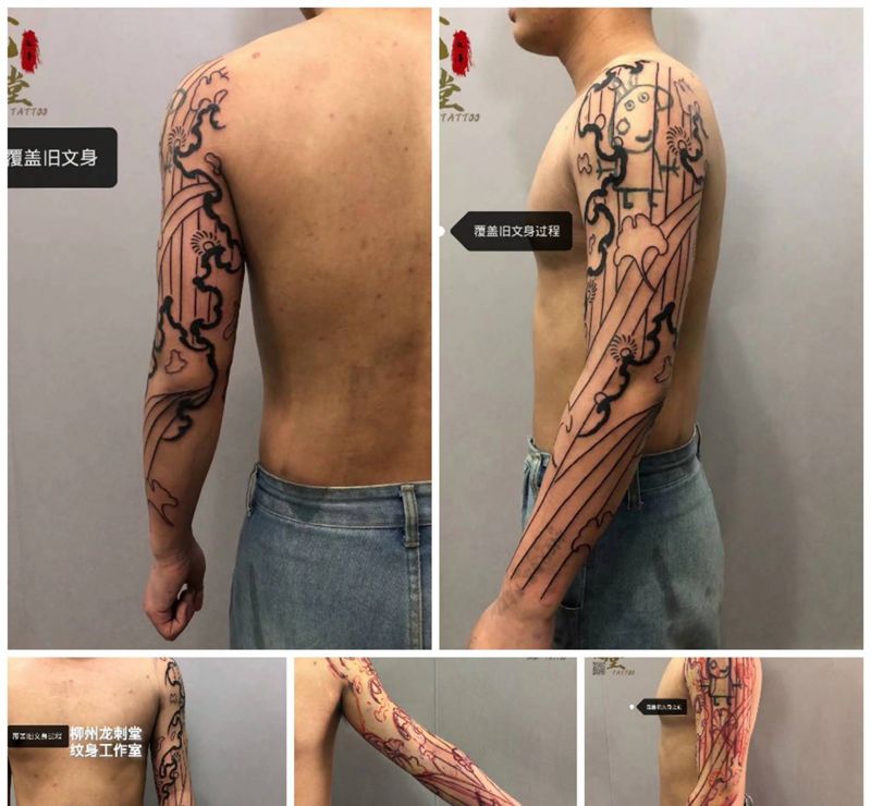 花臂遮盖旧文身纹身图片_手臂老传统花臂遮盖旧文身覆盖旧文身纹身图案