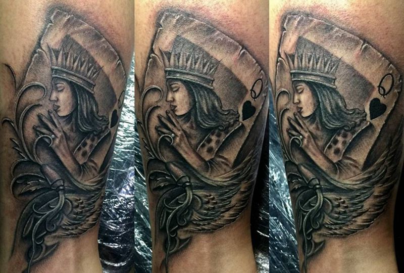 扑克牌纹身图片_腿部手臂纹身图案