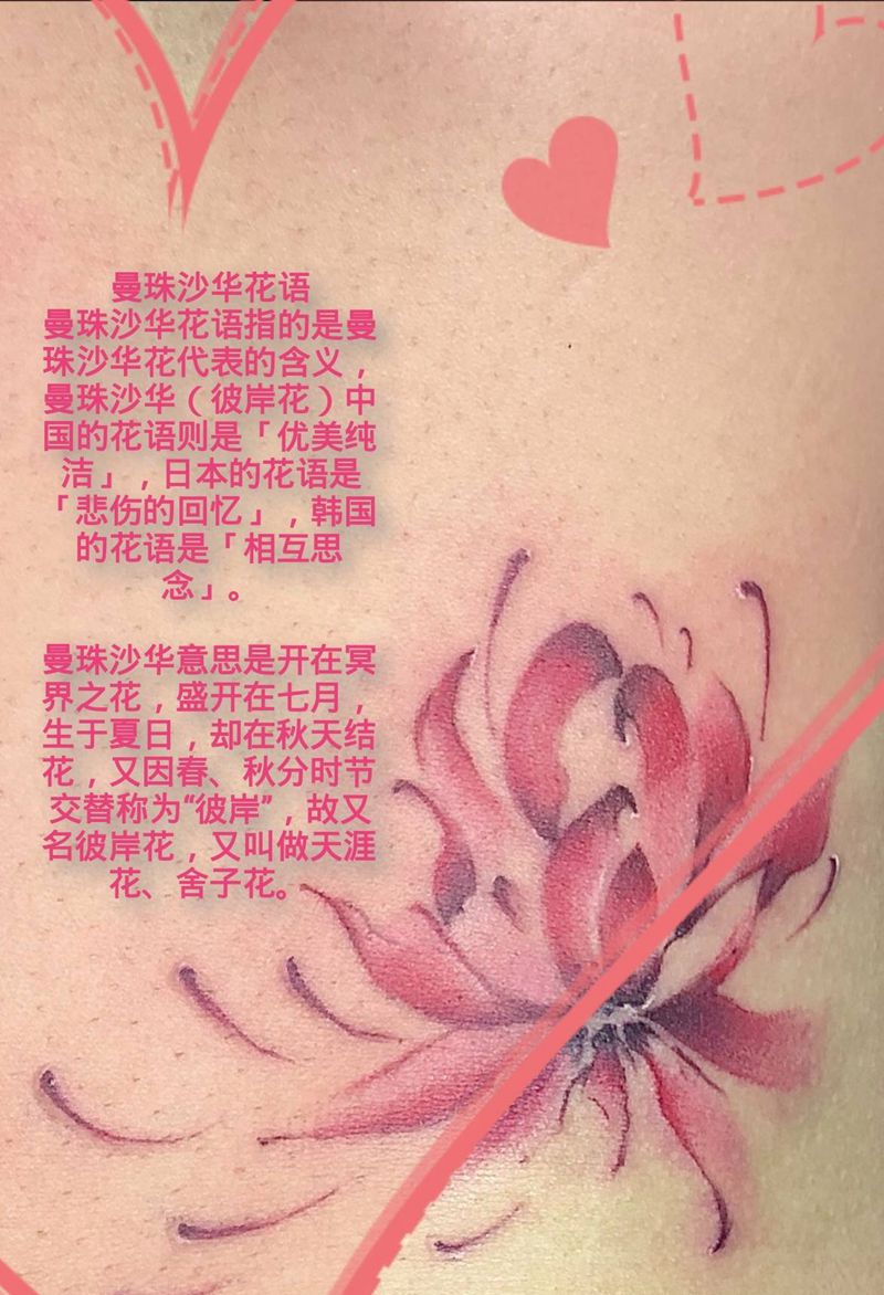 彼岸花纹身图片_腰部水彩植物花纹身图案