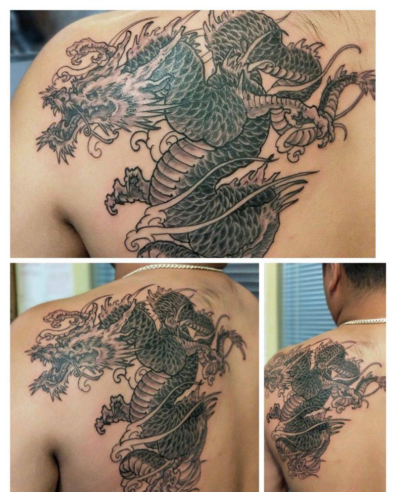 中国龙纹身图片_肩部新传统纹身图案