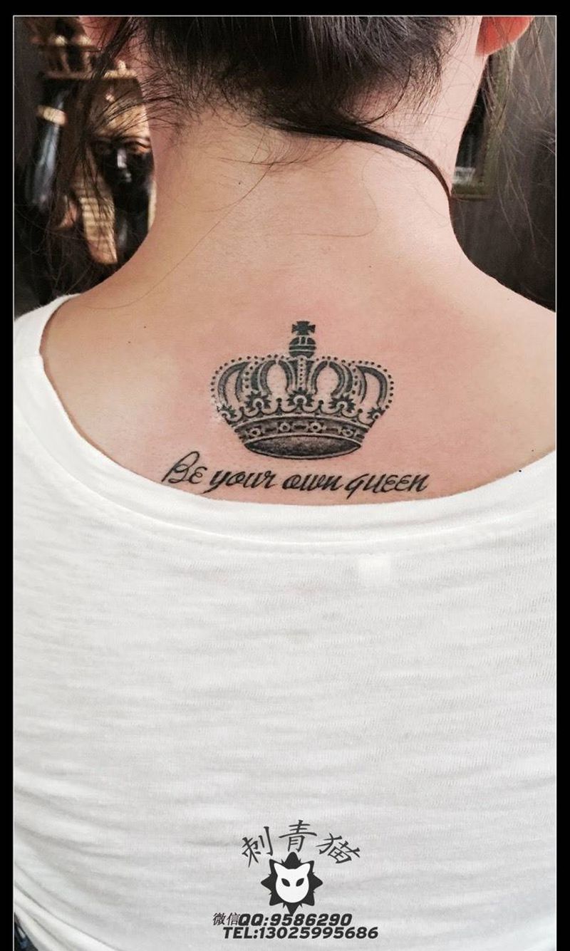 皇冠纹身纹身图片_成品颈部欧美清新静物纹身图案