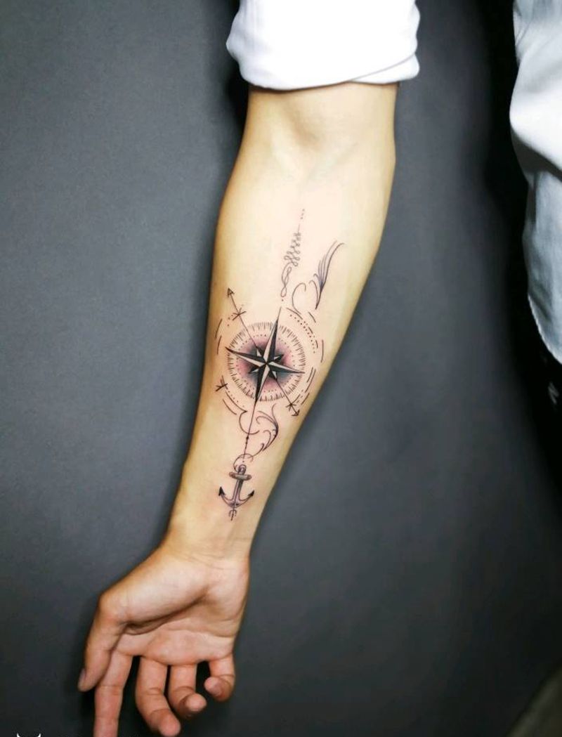 指南针纹身图片_手臂指南针纹身图案