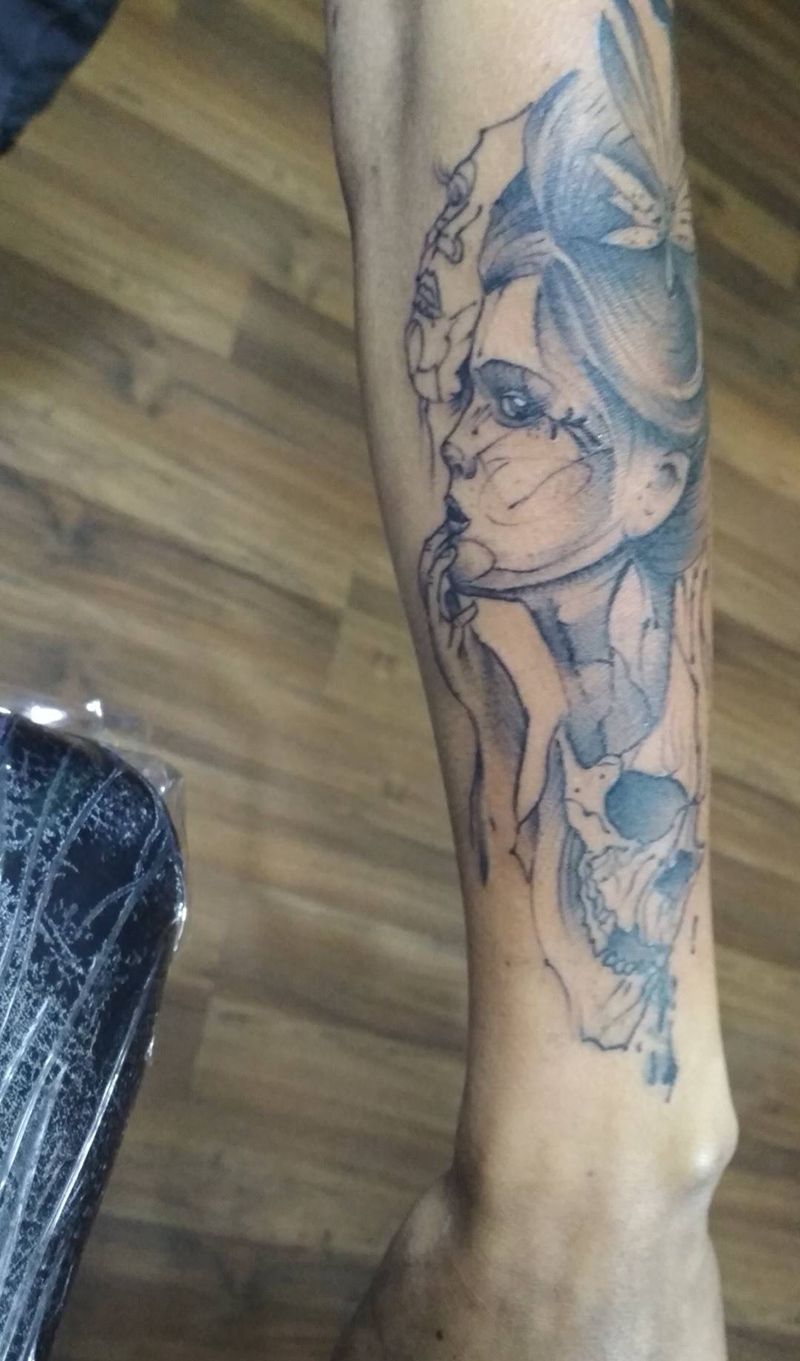 人物纹身图片_成品手臂欧美几何人物纹身图案