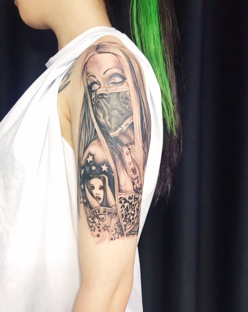 小丑女纹身图片_手臂手部欧美写实纹身图案