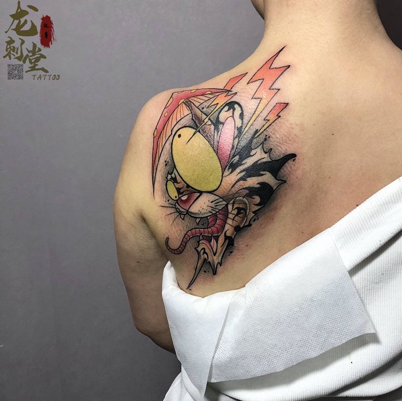 卡通纹身纹身图片_背部彩色卡通欧美纹身图案