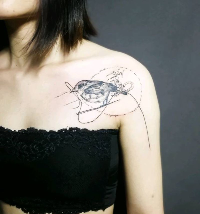 小鸟纹身图片_肩部新传统小鸟纹身图案