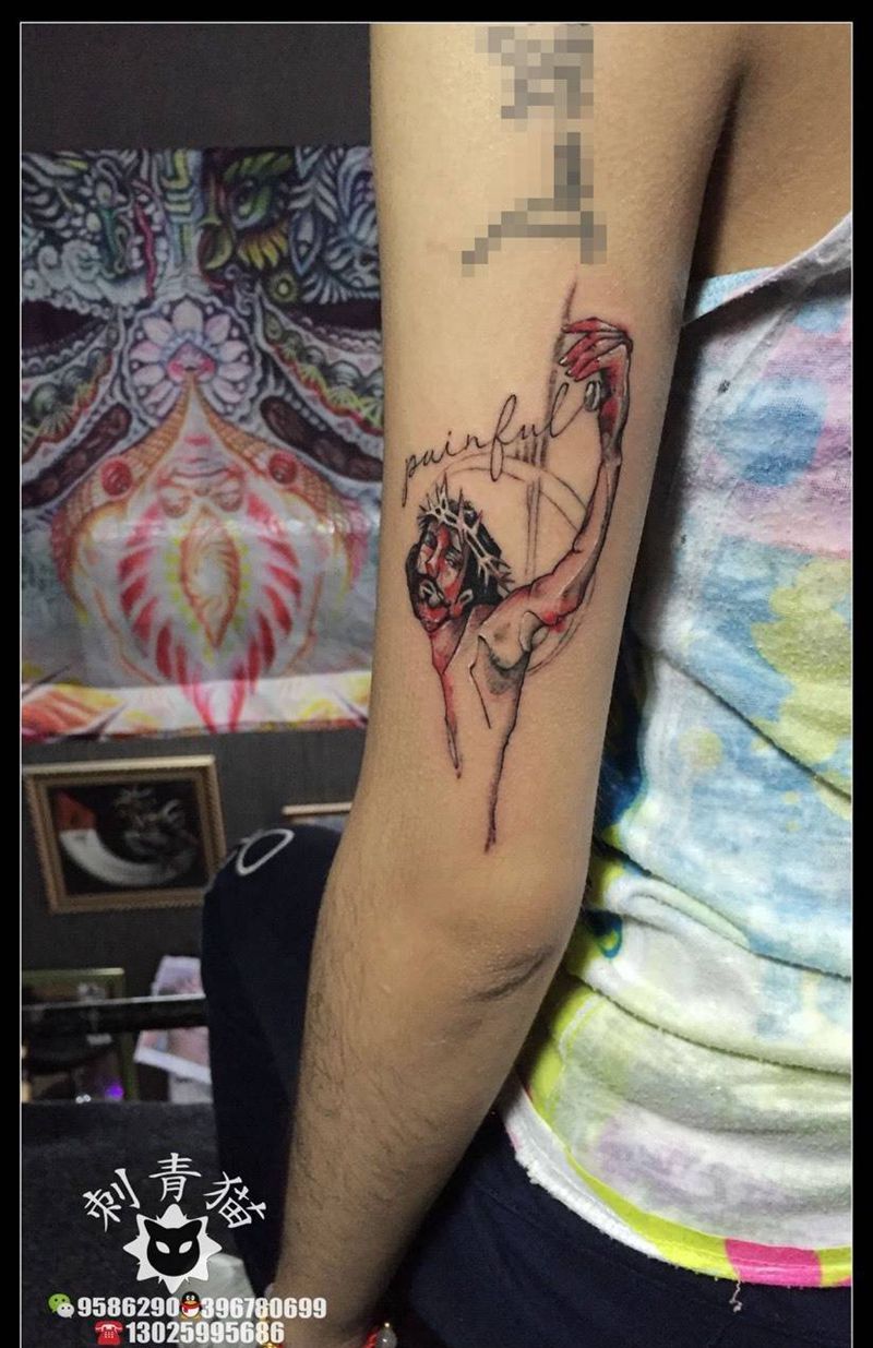 耶稣纹身图片_成品手臂手部欧美清新人物耶稣纹身图案