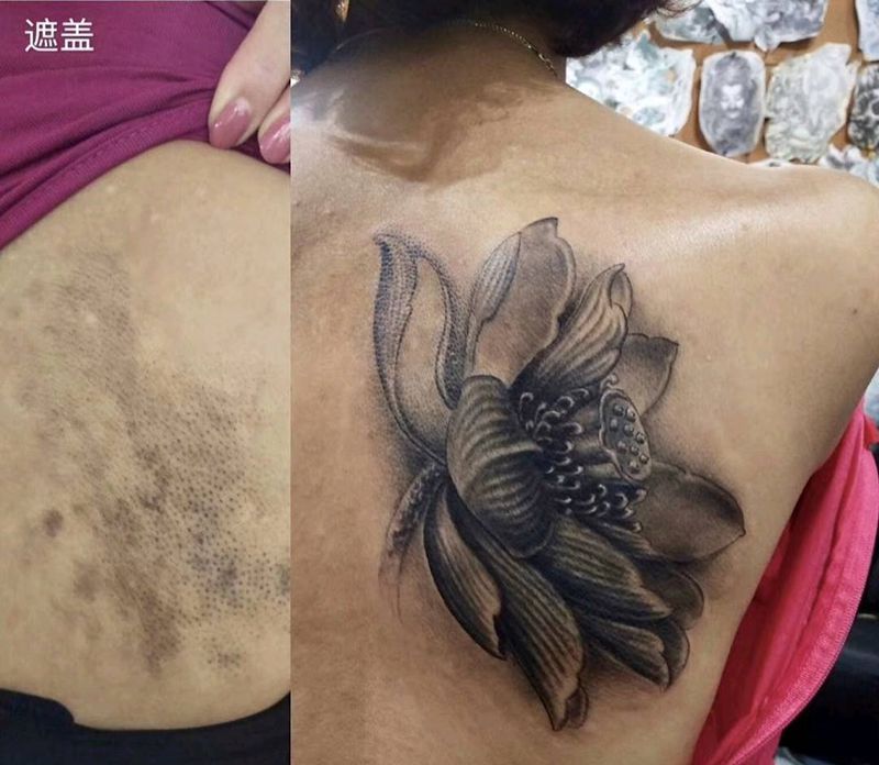 莲花纹身图片_肩部纹身图案