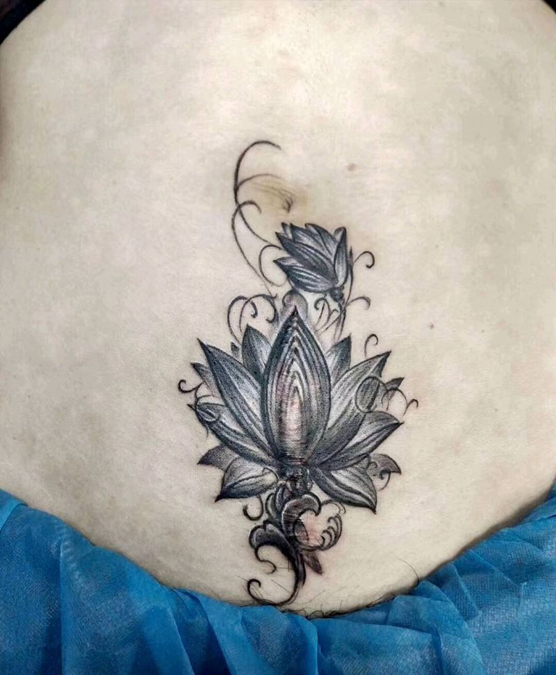 剖腹产疤痕遮盖纹身图片_腹部纹身图案