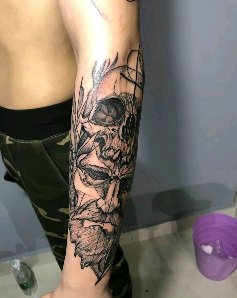 花臂未完成纹身图片