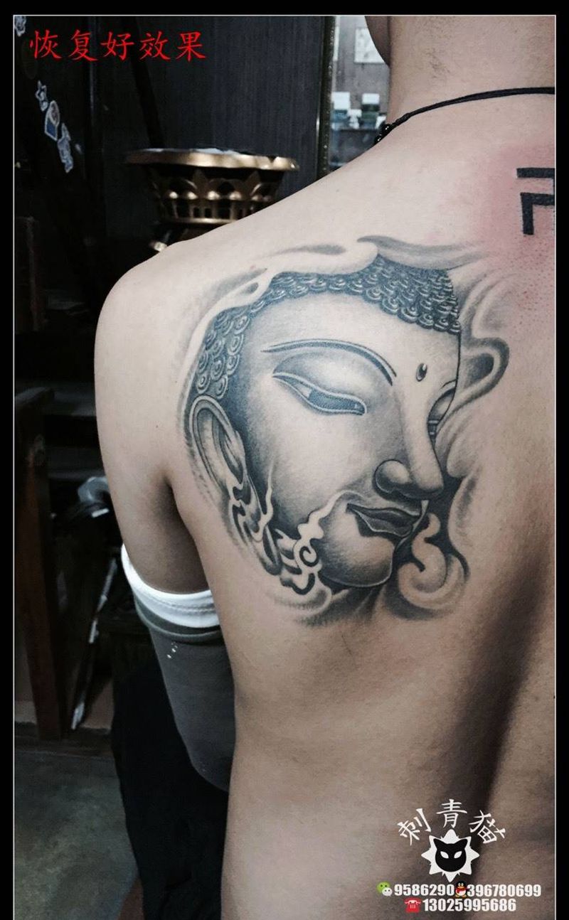 如来.恢复好效果！纹身图片_成品肩部背部传统宗教人物纹身图案