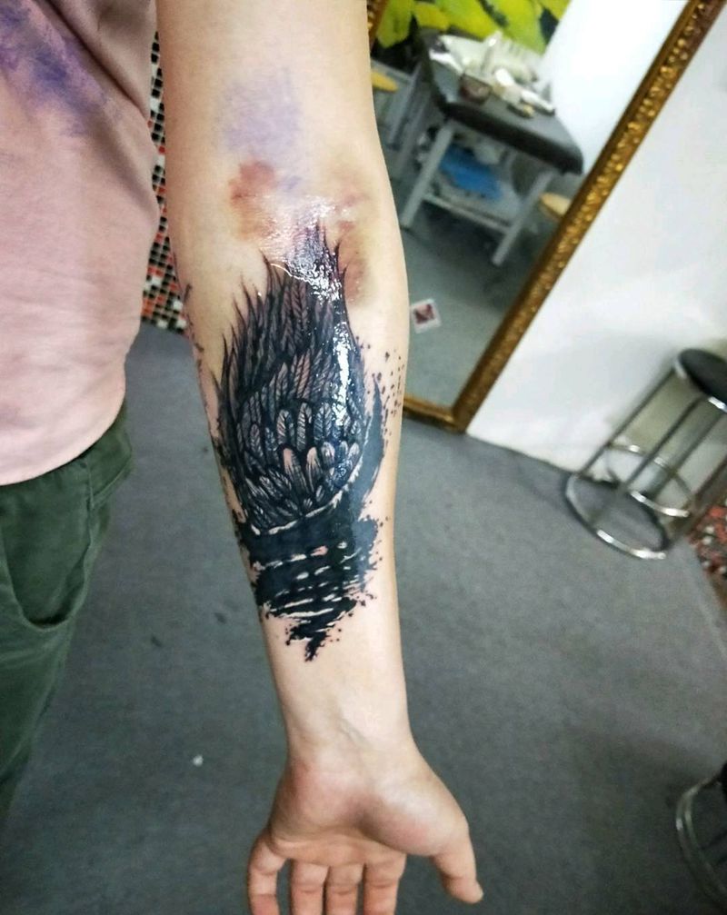 水墨遮盖～纹身图片