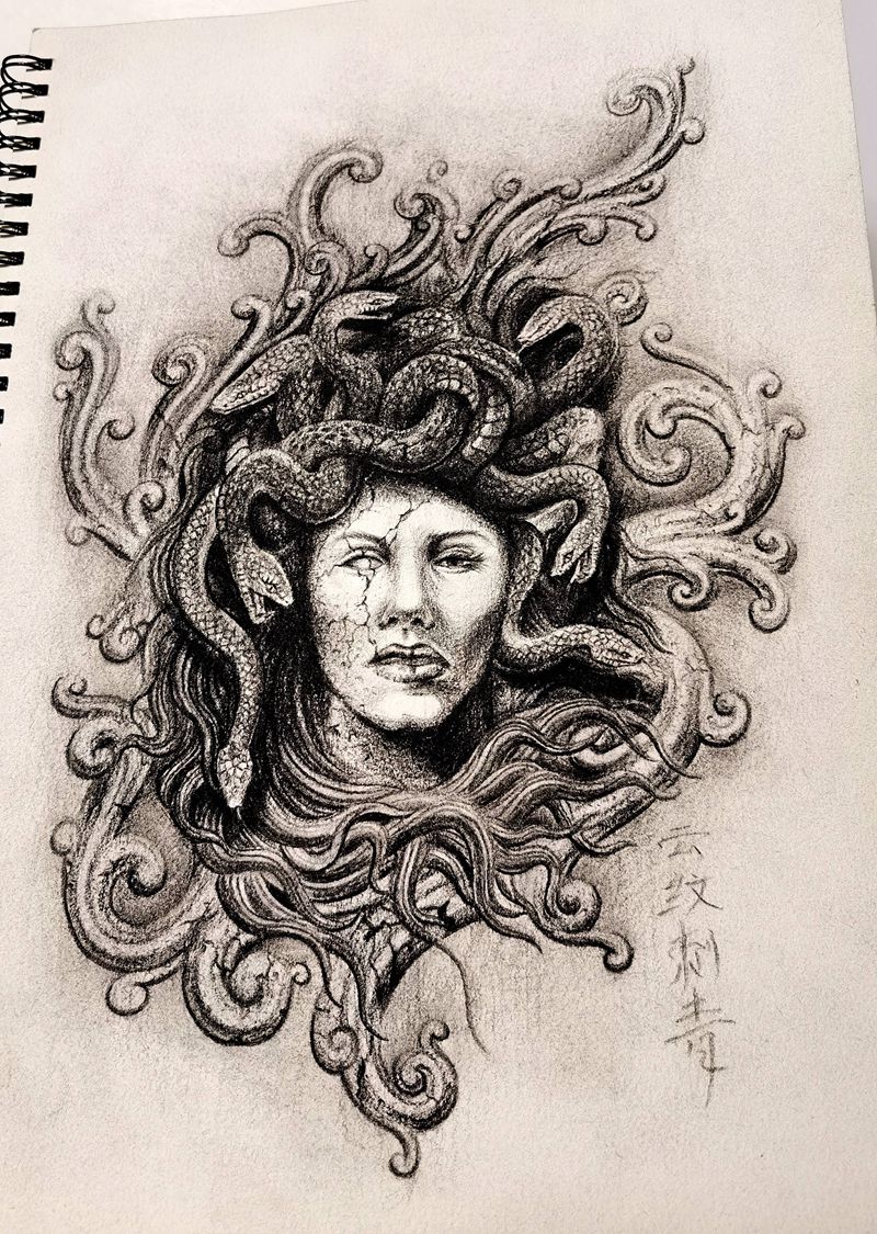 大波浪 杜美莎纹身图片_腿部手臂新传统欧美写实纹身图案