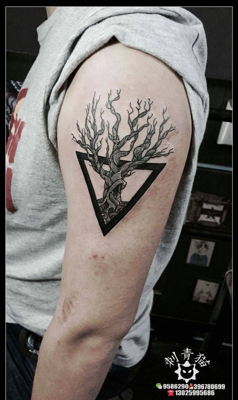树纹身图片_成品手臂手部欧美清新植物纹身图案