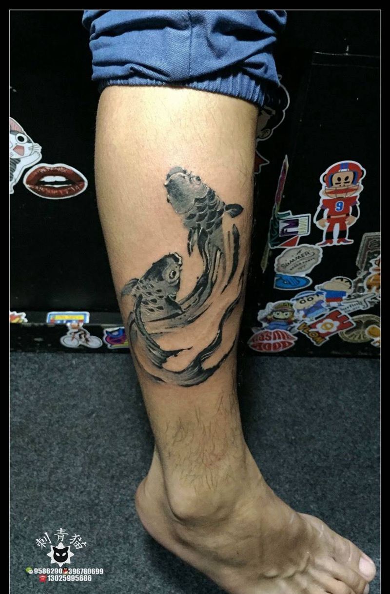 双鱼纹身图片_成品手臂传统动物鱼纹身图案