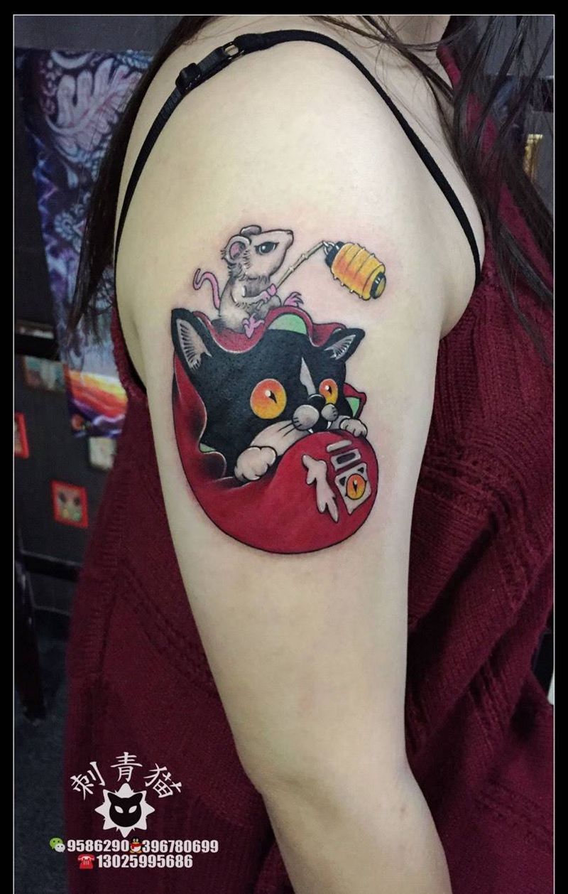 小福猫纹身图片_成品手臂手部清新传统动物纹身图案