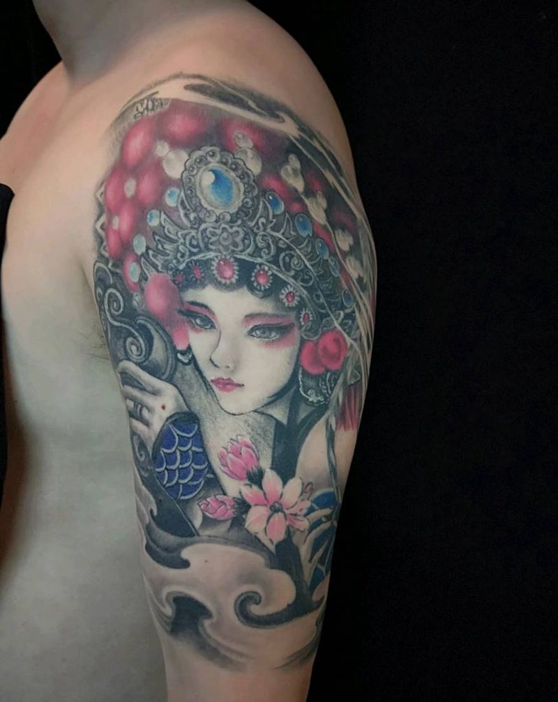 新传统之花旦纹身图片_手部新传统纹身图案