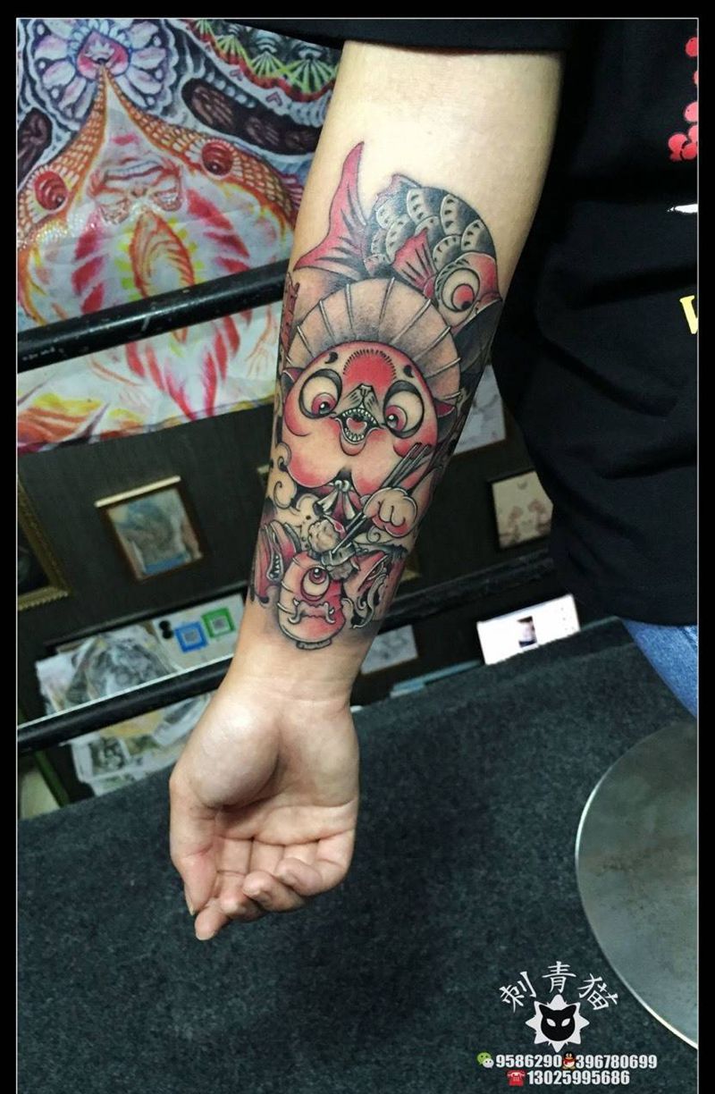 狸猫纹身图片_成品手臂手部传统清新动物狸猫纹身图案