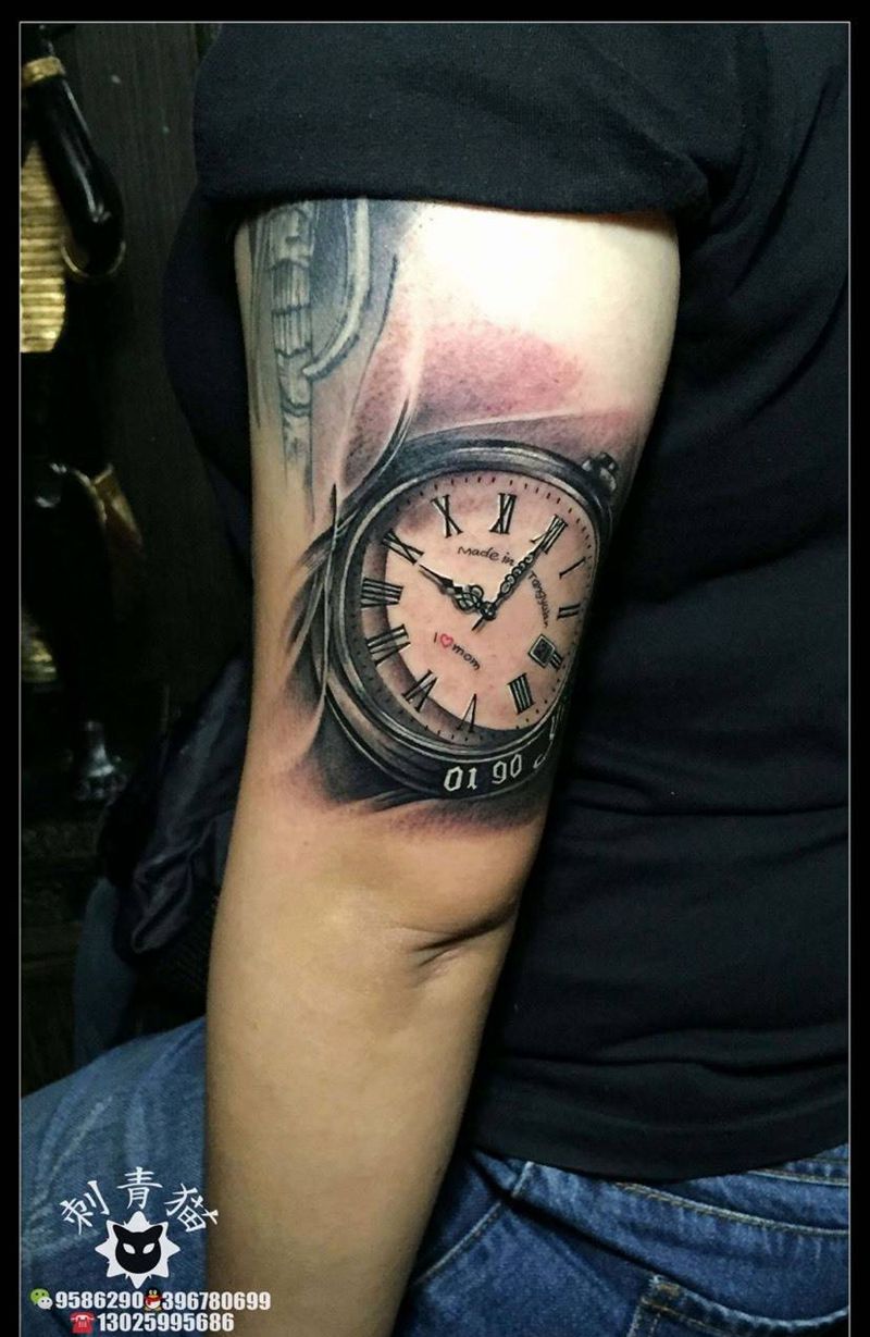 怀表纹身图片_成品手臂手部欧美清新静物怀表钟表时间纹身图案