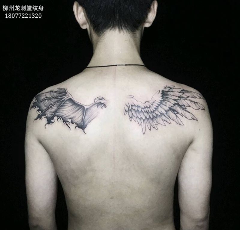 翅膀纹身图片_背部翅膀柳州纹身图案