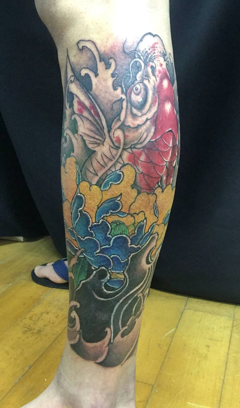 鲤鱼遮盖纹身图片