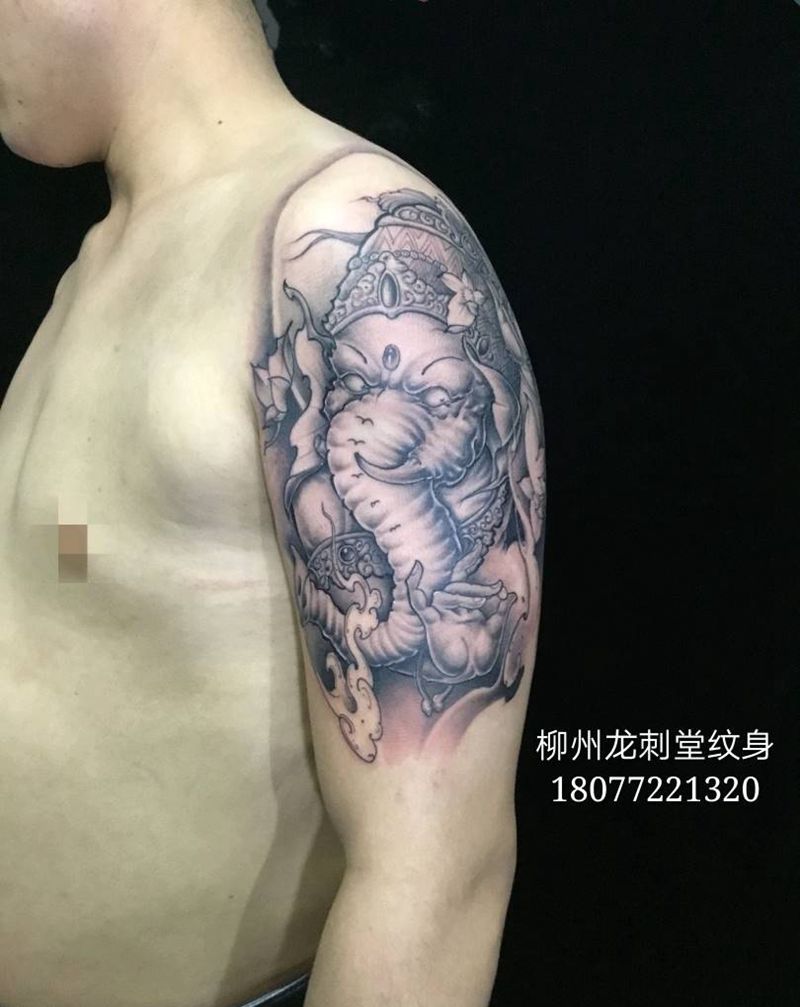 象鼻神纹身图片_手臂传统动物人物鬼神宗教成品纹身图案